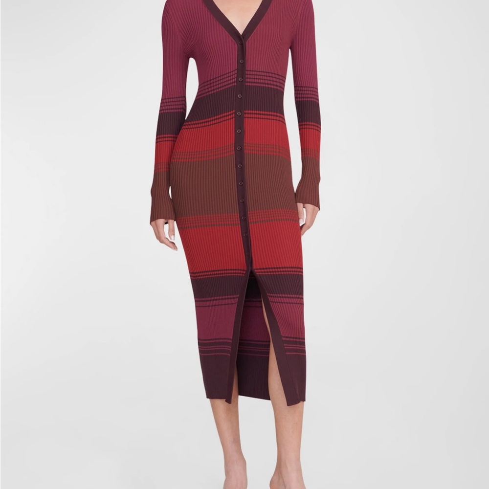 STAUD Burgundy and Red Long Sleeve Dress